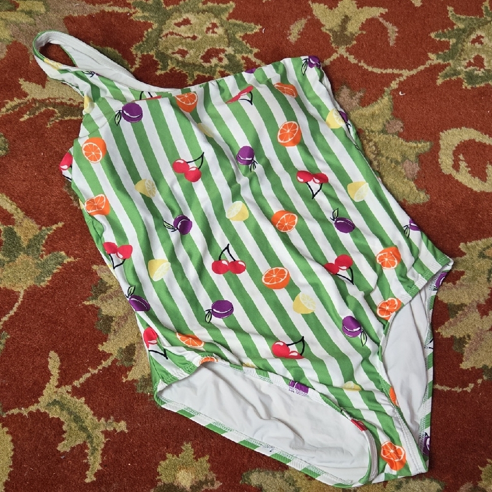 Modcloth Retro Striped Fruit Pattern Swimsuit - image 1